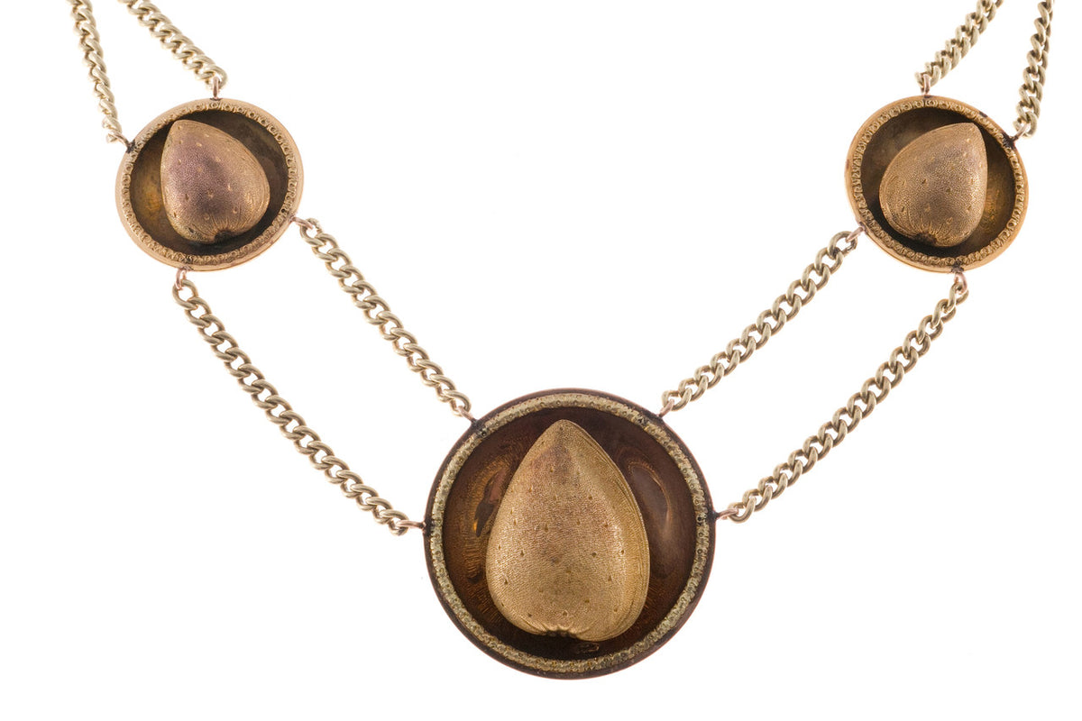 Victorian Gold Almond Necklace Earring Set – image 2