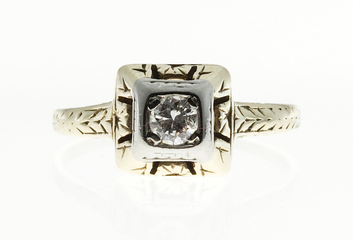 Antique Art Deco 14k yellow gold 18k white gold ring .16ct diamond ring Circa 1930
