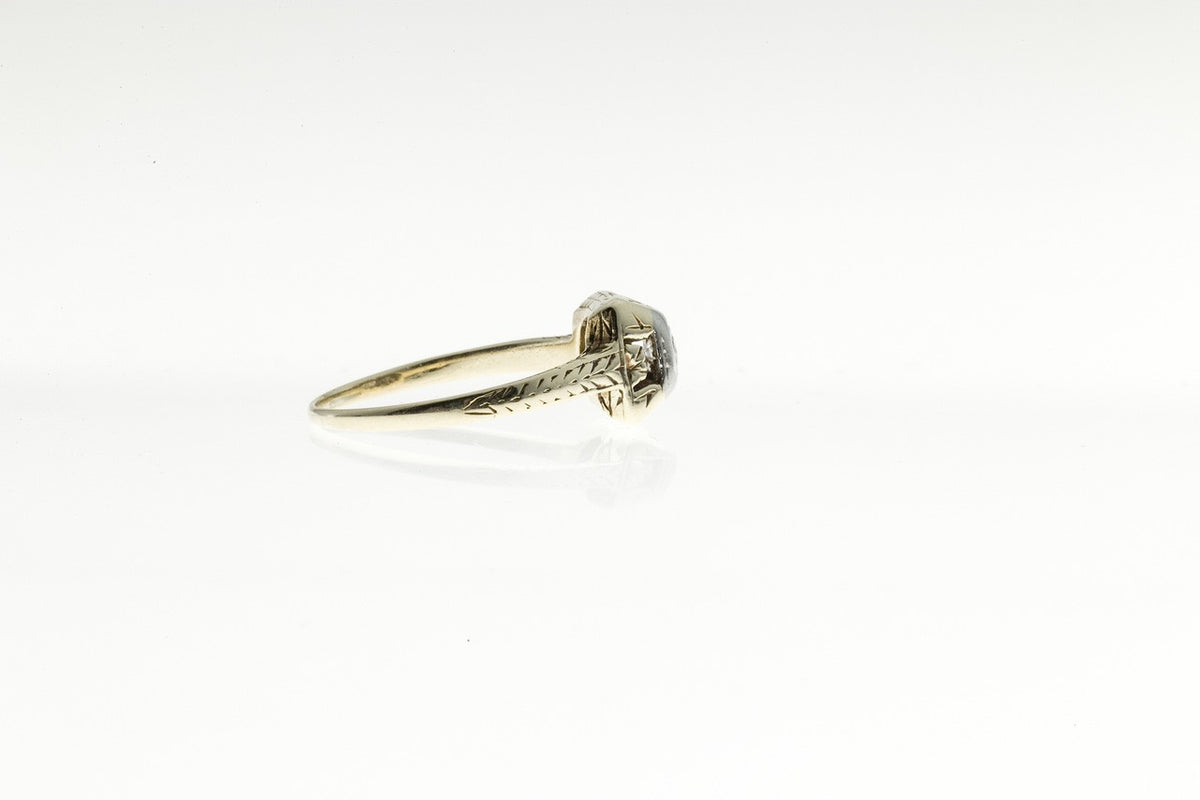 Antique Art Deco 14k yellow gold 18k white gold ring .16ct diamond ring Circa 1930 – image 3