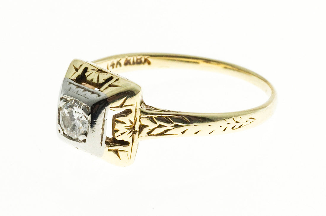 Antique Art Deco 14k yellow gold 18k white gold ring .16ct diamond ring Circa 1930 – image 4