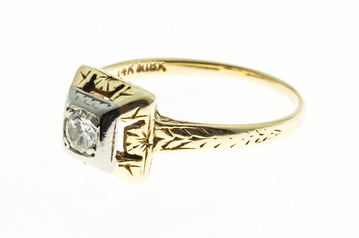 Antique Art Deco 14k yellow gold 18k white gold ring .16ct diamond ring Circa 1930 – image 4