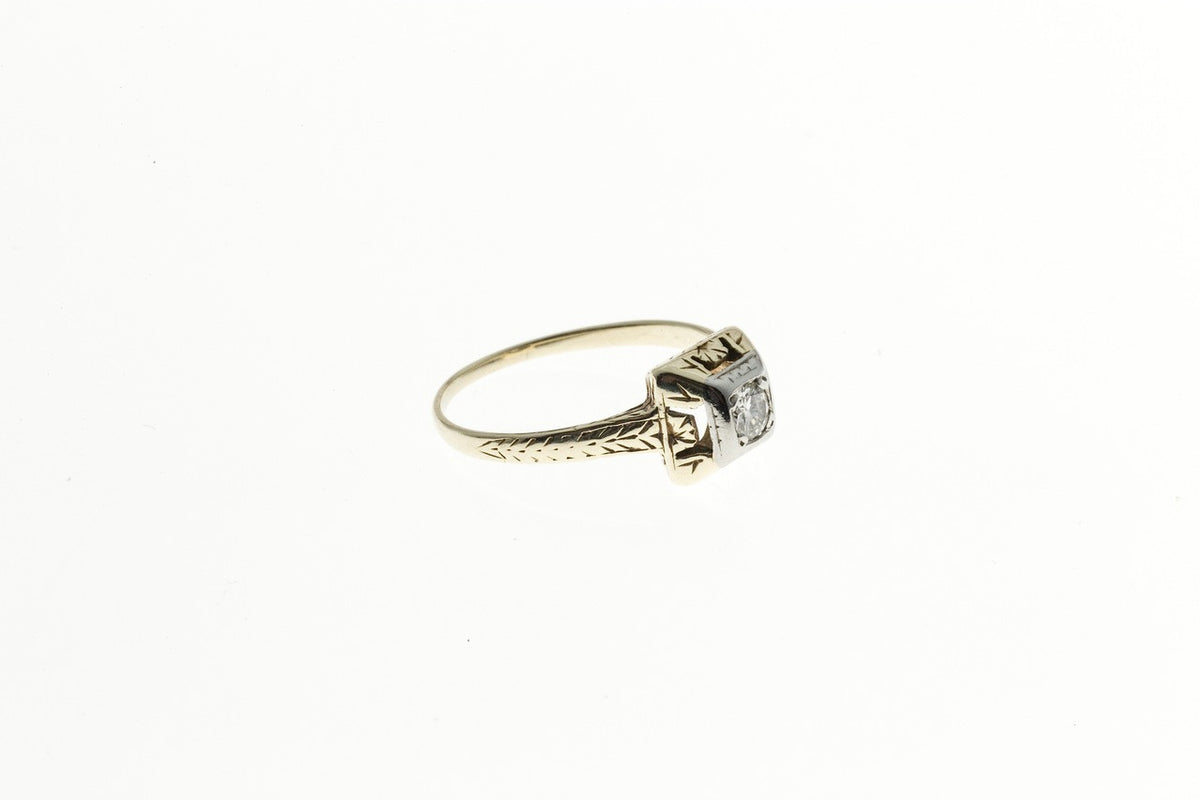 Antique Art Deco 14k yellow gold 18k white gold ring .16ct diamond ring Circa 1930 – image 5