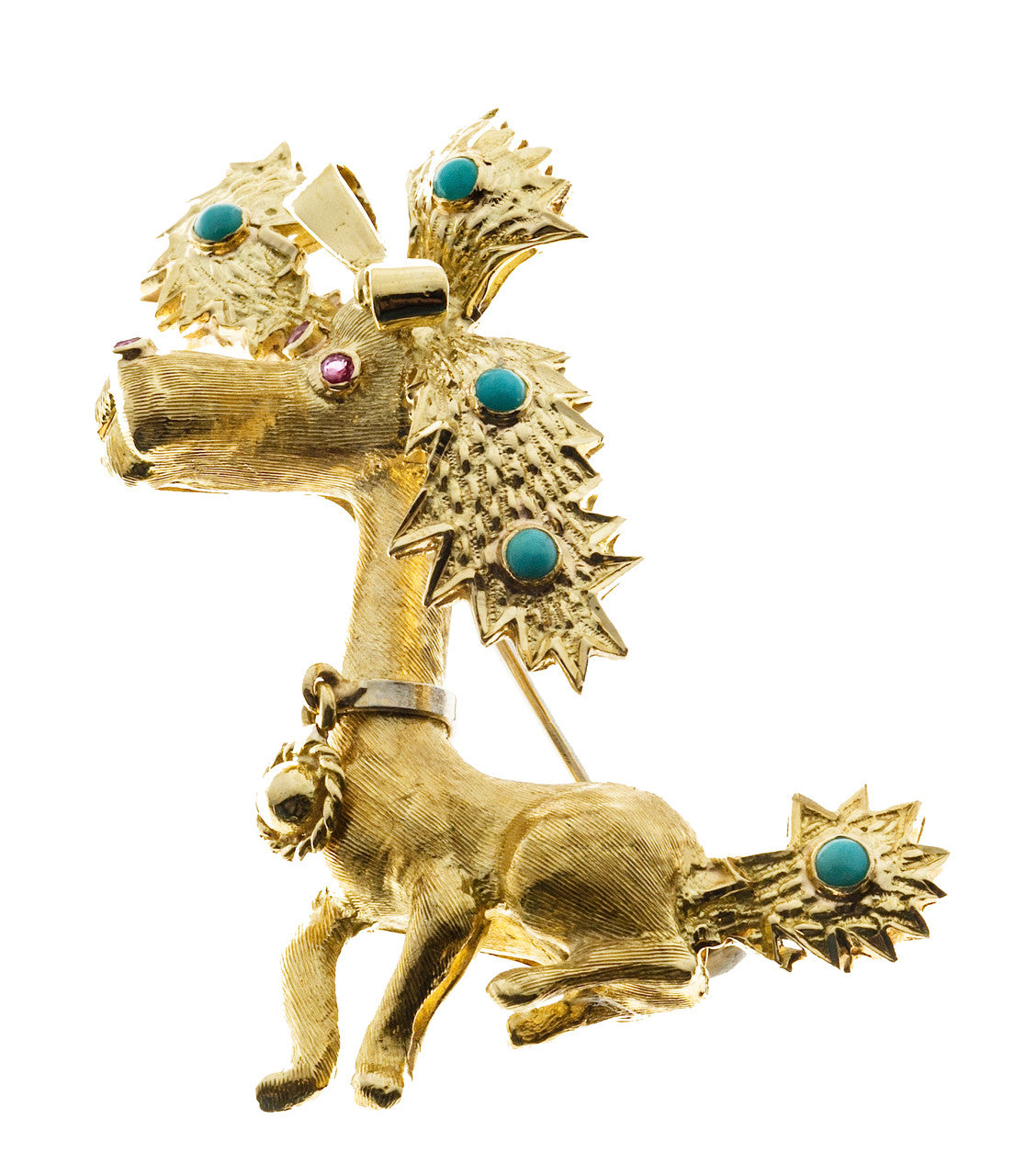 Vintage 1950 Spitzer + Furman turquoise Ruby Party Dog Pin