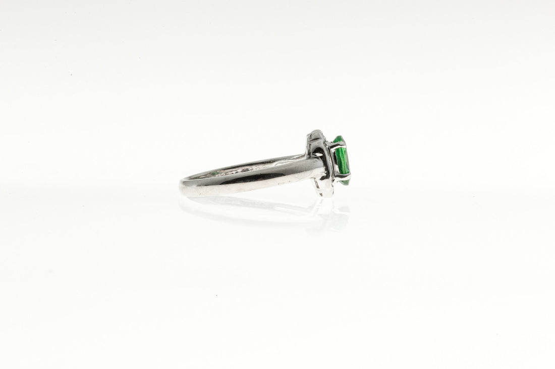 1940s Art Deco Style Green Tsavorite Garnet Platinum 12 Diamond Deco Ring – image 2