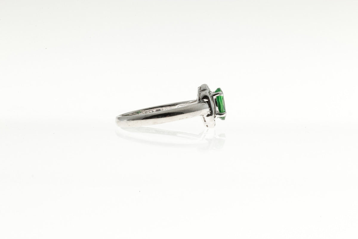 1940s Art Deco Style Green Tsavorite Garnet Platinum 12 Diamond Deco Ring – image 2