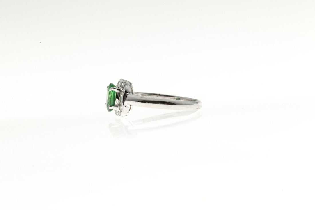 1940s Art Deco Style Green Tsavorite Garnet Platinum 12 Diamond Deco Ring – image 6