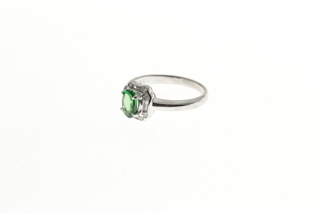 1940s Art Deco Style Green Tsavorite Garnet Platinum 12 Diamond Deco Ring – image 5