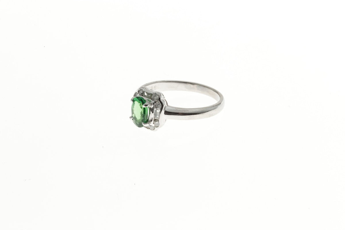 1940s Art Deco Style Green Tsavorite Garnet Platinum 12 Diamond Deco Ring – image 5