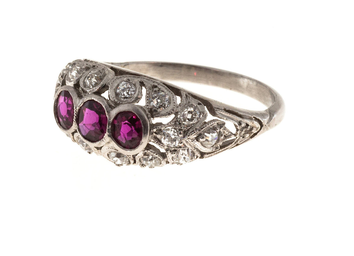 Edwardian Art Deco .75ct Natural Pure Red Natural Ruby Platinum Diamond Ring – image 9