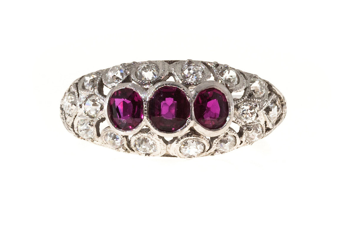 Edwardian Art Deco .75ct Natural Pure Red Natural Ruby Platinum Diamond Ring