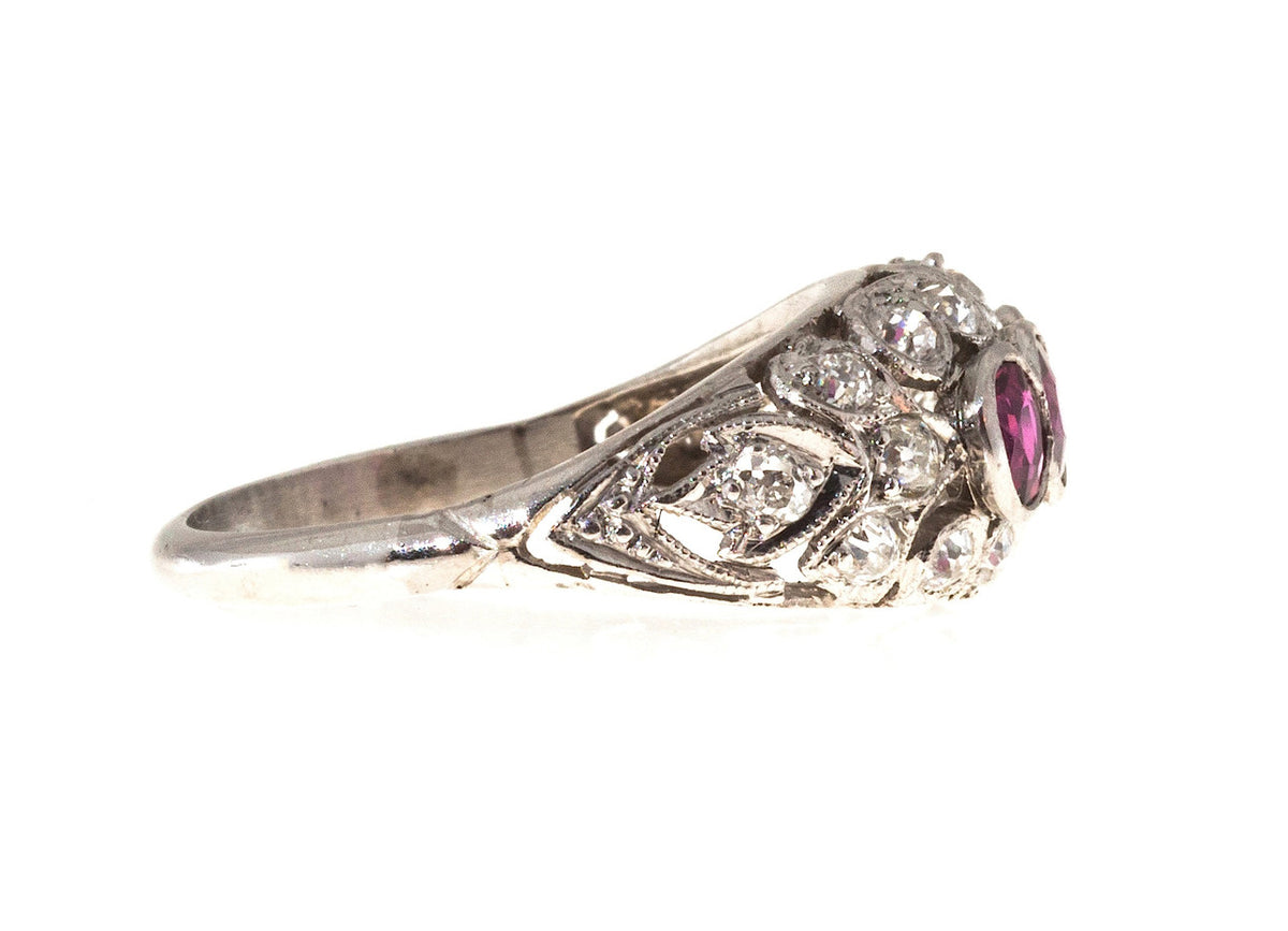 Edwardian Art Deco .75ct Natural Pure Red Natural Ruby Platinum Diamond Ring – image 8