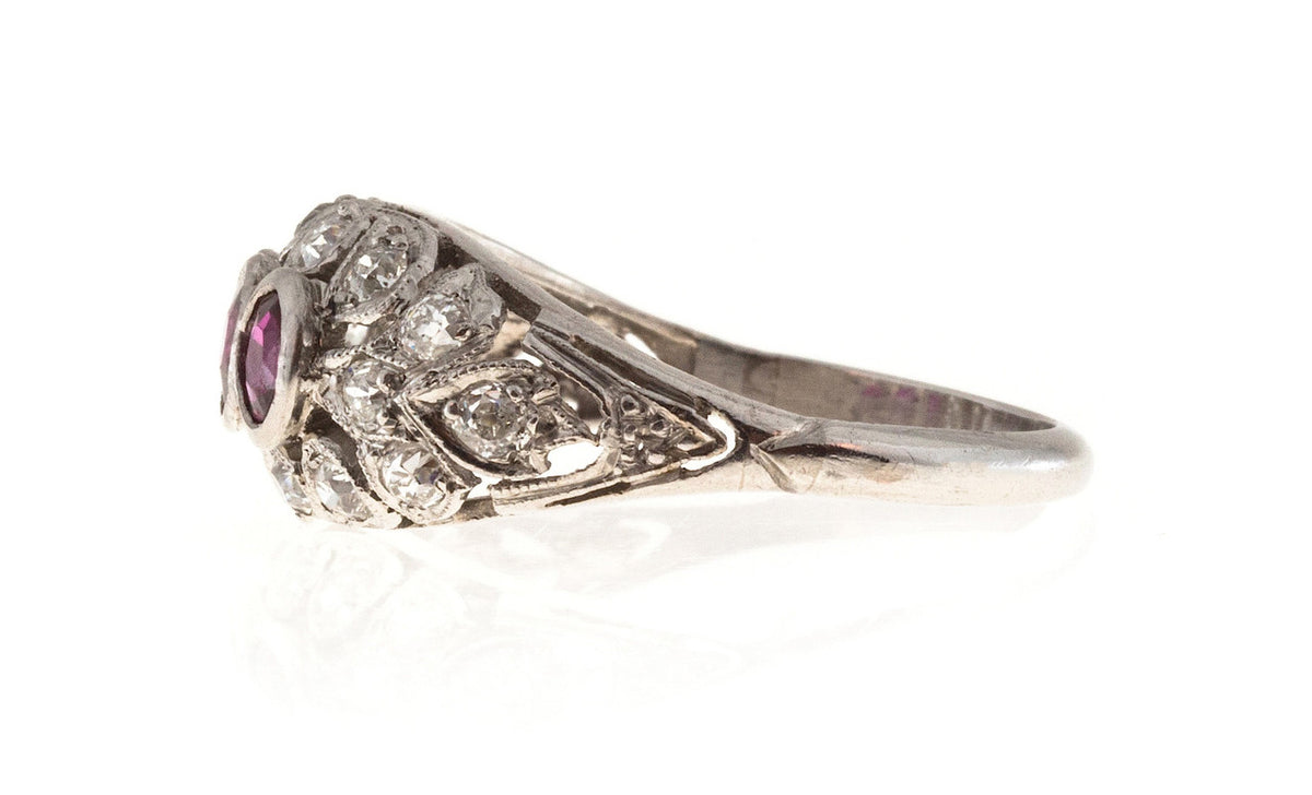 Edwardian Art Deco .75ct Natural Pure Red Natural Ruby Platinum Diamond Ring – image 11