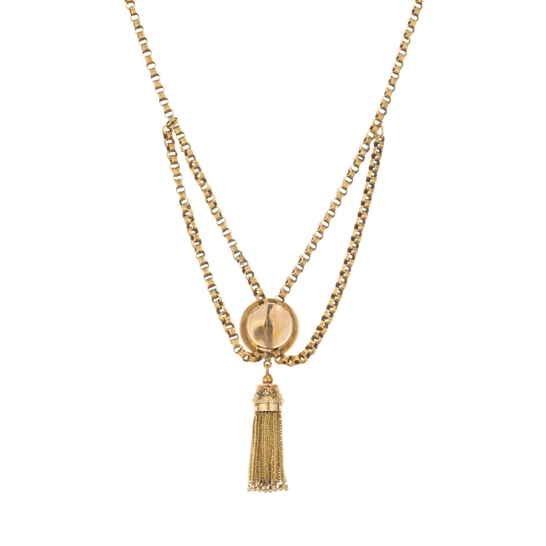 Victorian Gold Tassel Engraved Enamel Pendant Necklace – image 4