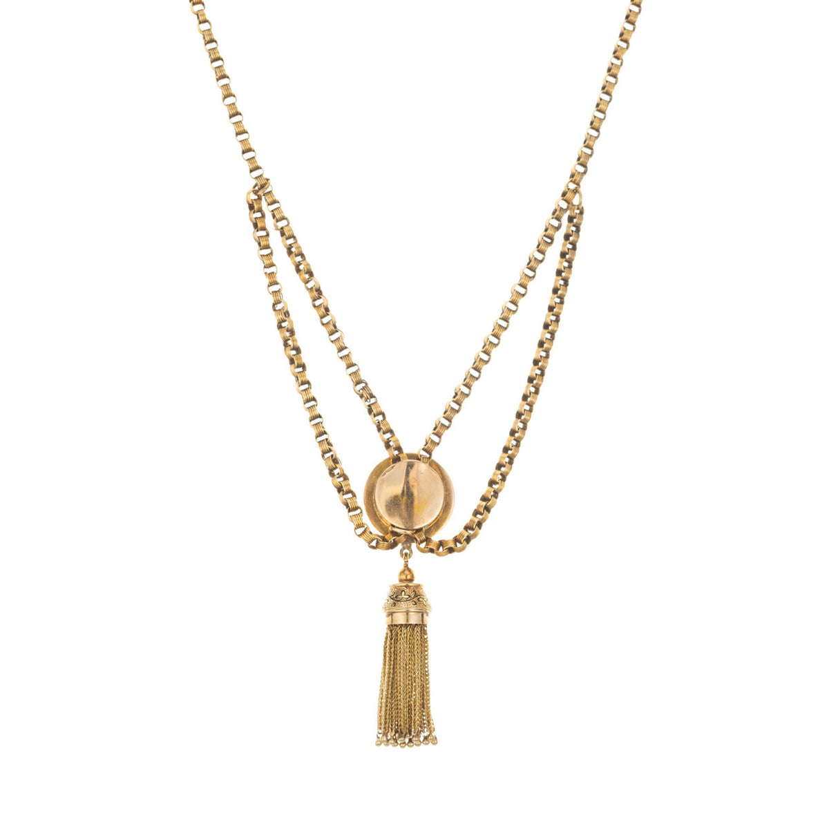Victorian Gold Tassel Engraved Enamel Pendant Necklace – image 4