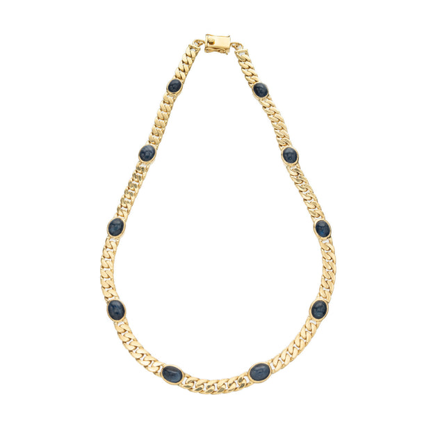 GIA Certified 15.50 Carat Oval Cabochon Sapphire Mid-Century Gold Link Necklace