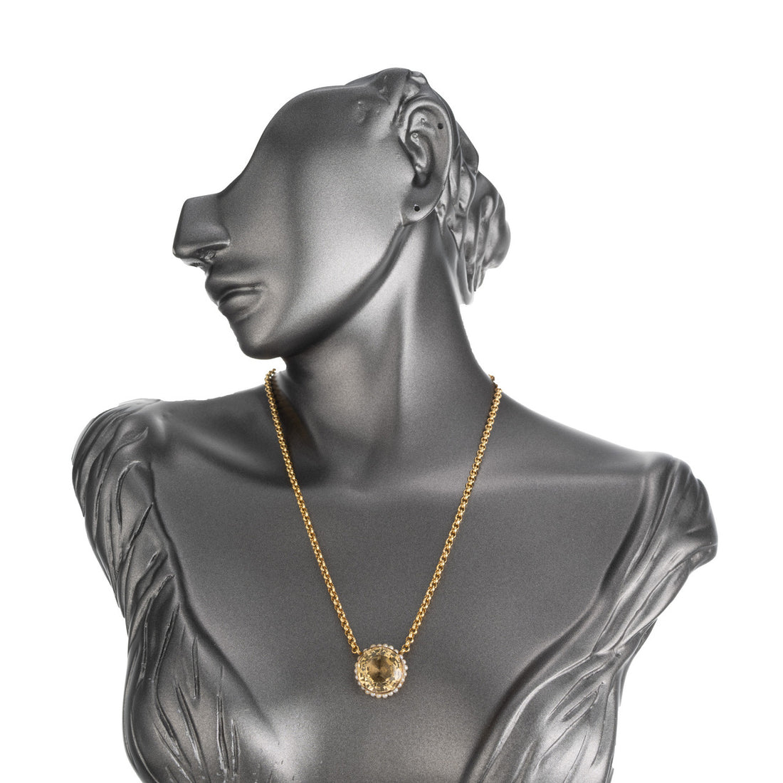 11.00 Carat Round Citrine Pearl Halo 14k Yellow Gold Victorian Pendant Necklace – image 5