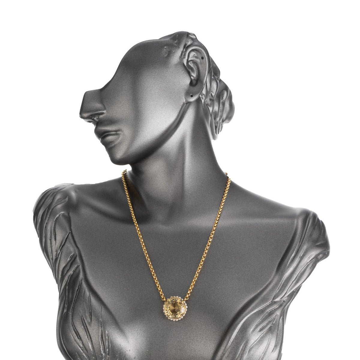 11.00 Carat Round Citrine Pearl Halo 14k Yellow Gold Victorian Pendant Necklace – image 5