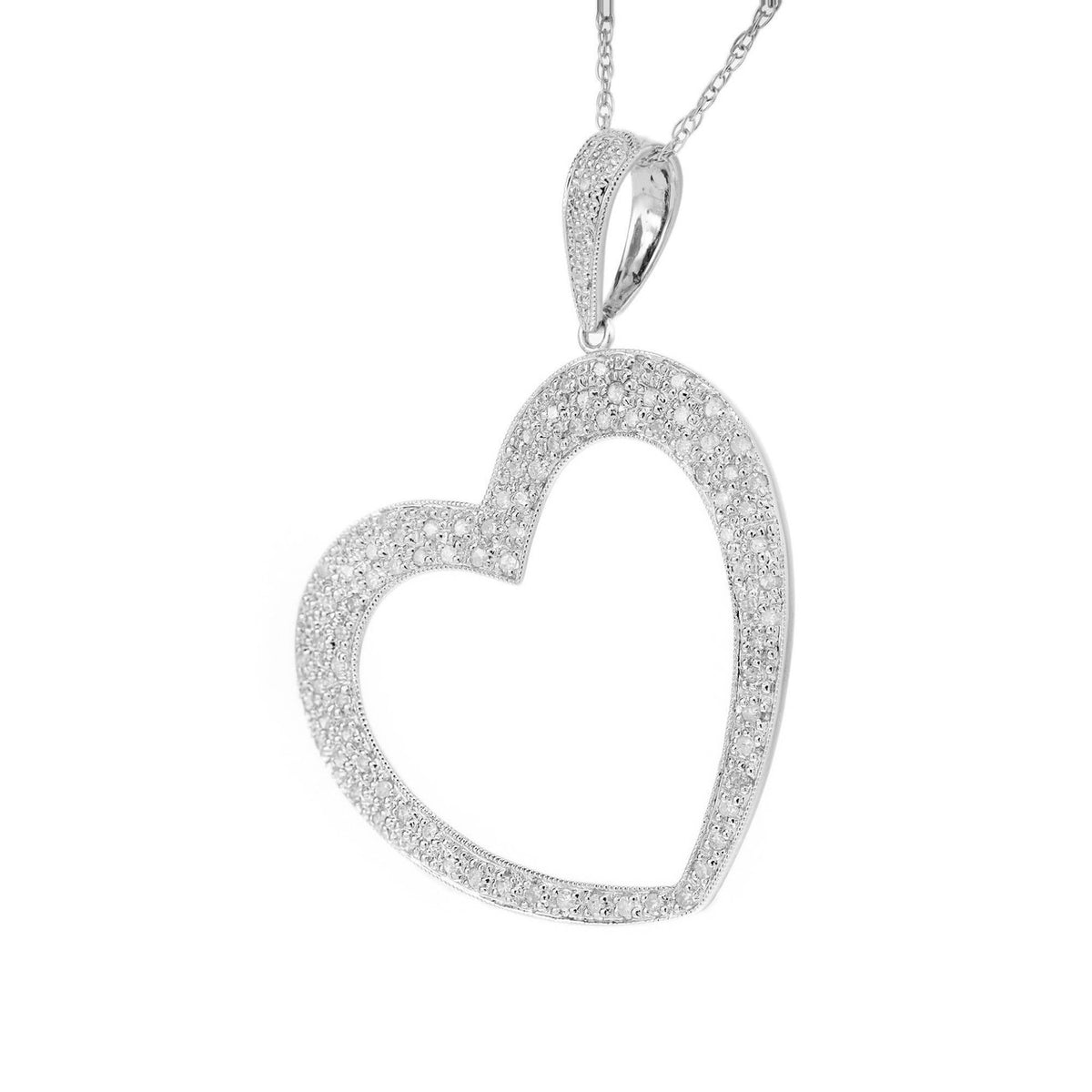 MRB .65 Carat Diamond White Gold Open Heart Pendant Necklace