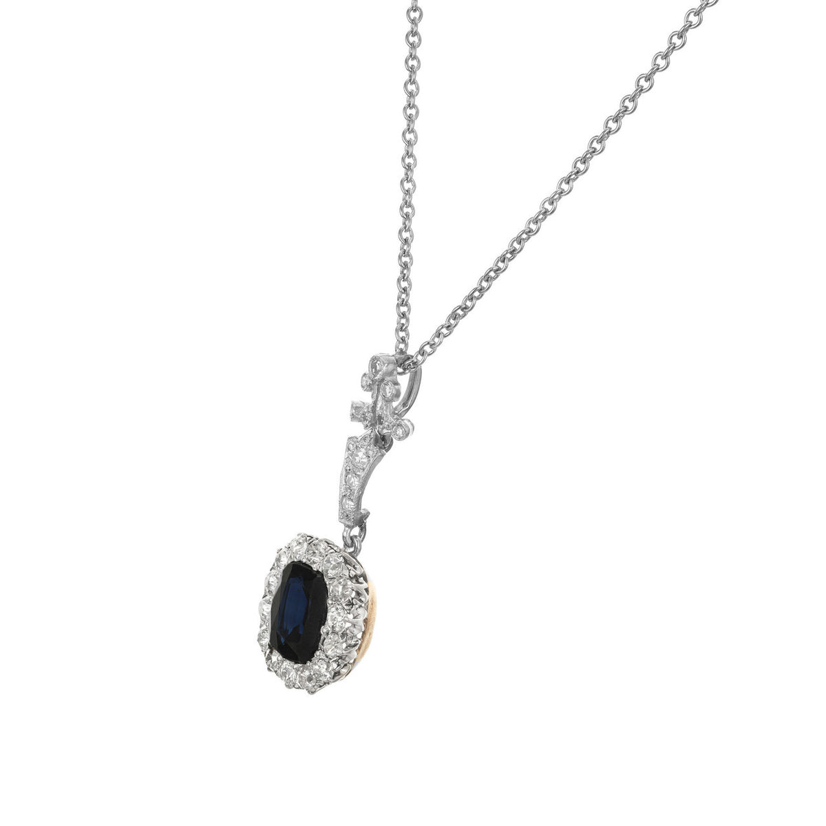1.95 Carat Victorian Royal Deep Blue Natural Platinum Sapphire Pendant Necklace – image 2
