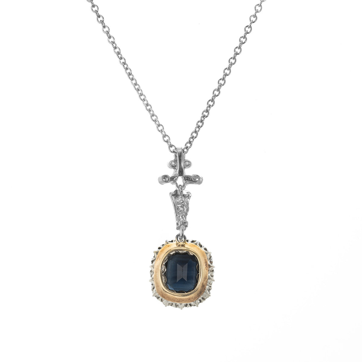 1.95 Carat Victorian Royal Deep Blue Natural Platinum Sapphire Pendant Necklace – image 5