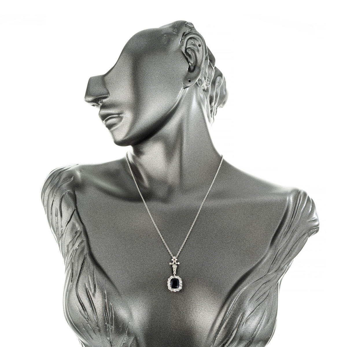 1.95 Carat Victorian Royal Deep Blue Natural Platinum Sapphire Pendant Necklace – image 6
