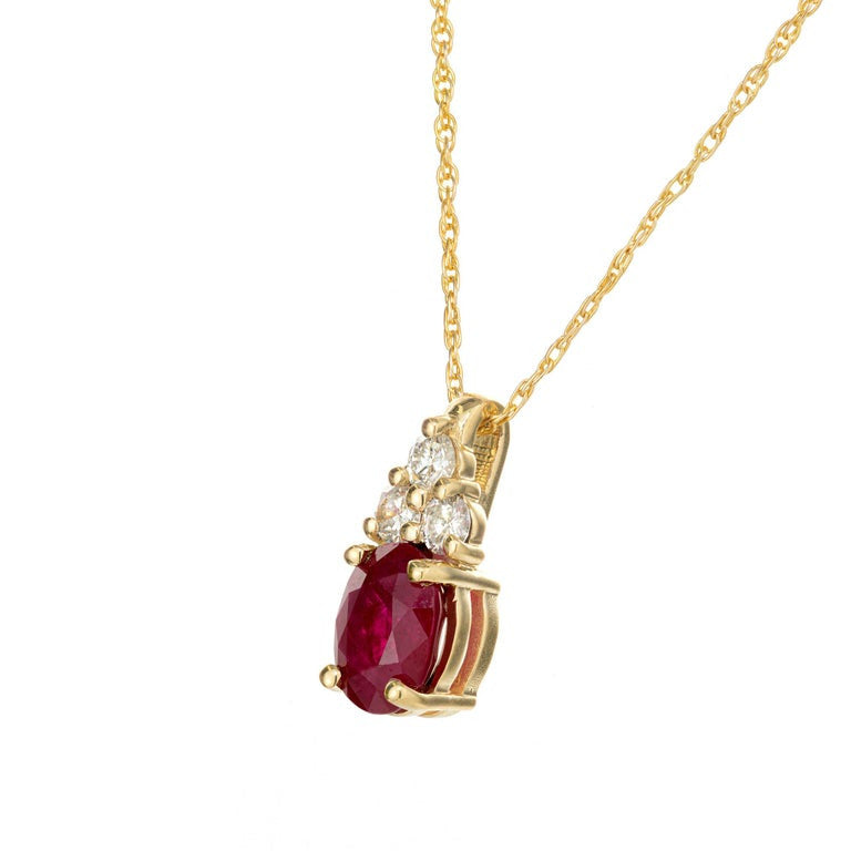 GIA Certified 1.14 Carat Burma Ruby Diamond Yellow Gold Pendant Necklace – image 6