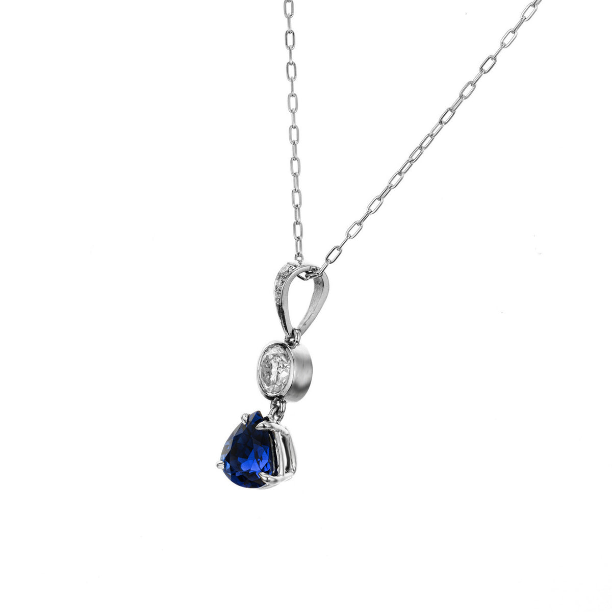 GIA Certified 1.74 Carat Pear Sapphire Diamond Platinum Pendant Necklace – image 6