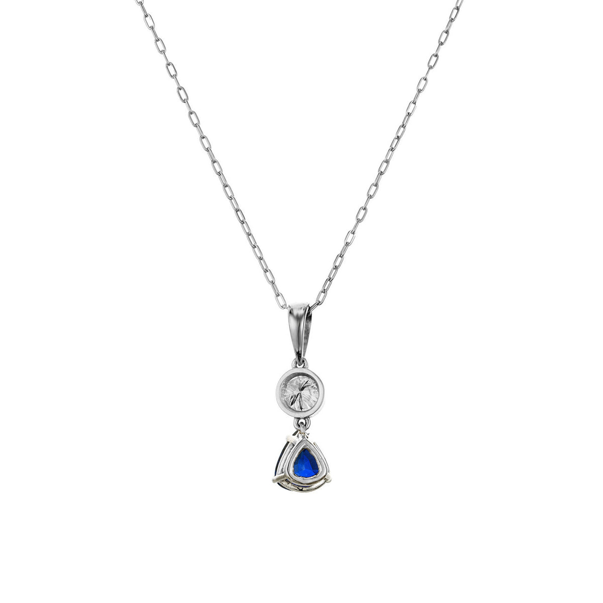 GIA Certified 1.74 Carat Pear Sapphire Diamond Platinum Pendant Necklace – image 2