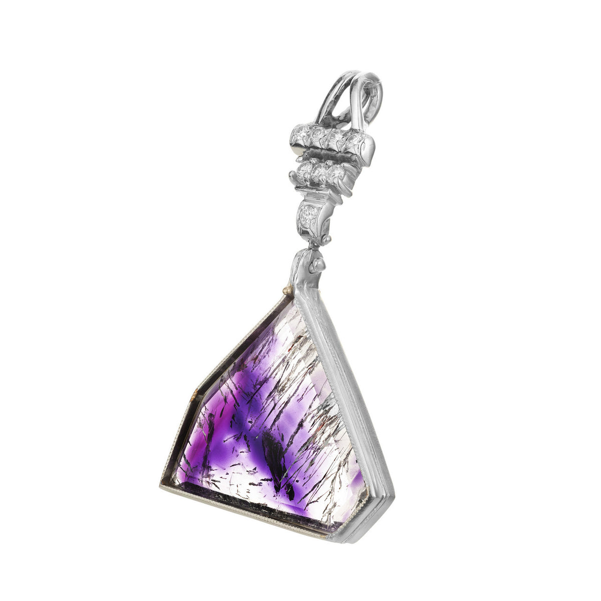 16.31 Carat Goethite Quartz Amethyst Diamond Platinum Pendant – image 3