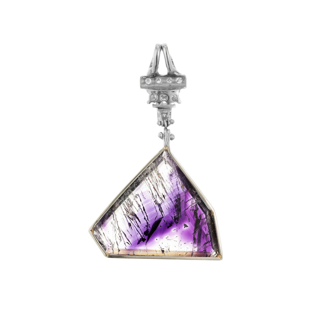 16.31 Carat Goethite Quartz Amethyst Diamond Platinum Pendant – image 2