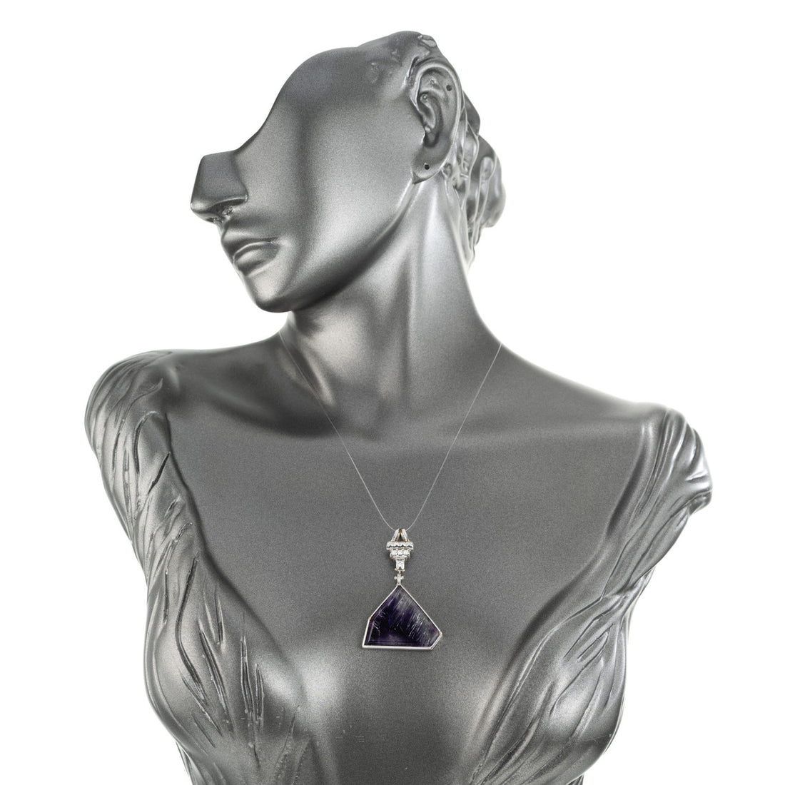 16.31 Carat Goethite Quartz Amethyst Diamond Platinum Pendant – image 4