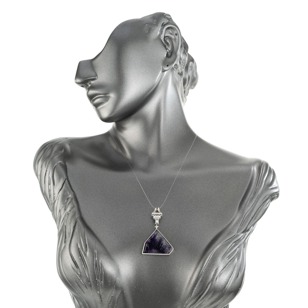 16.31 Carat Goethite Quartz Amethyst Diamond Platinum Pendant – image 4