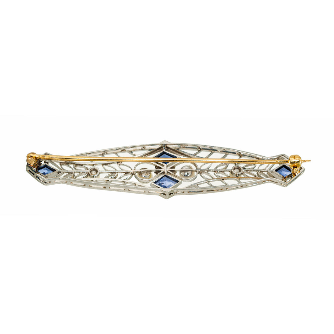 AGL Yogo Montana Deco Kite Shaped Sapphire Natural Pearl Gold Platinum Brooch – image 2