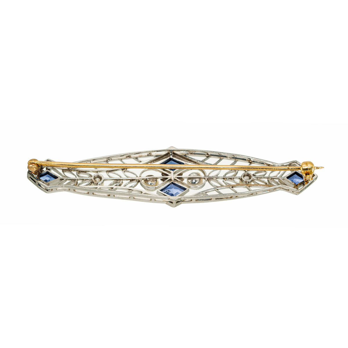 AGL Yogo Montana Deco Kite Shaped Sapphire Natural Pearl Gold Platinum Brooch – image 2