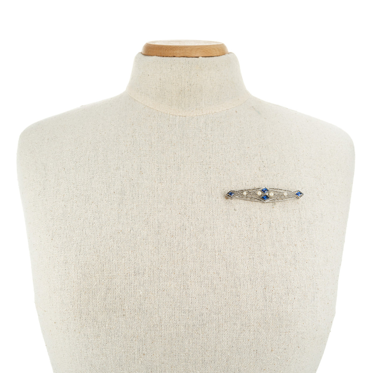 AGL Yogo Montana Deco Kite Shaped Sapphire Natural Pearl Gold Platinum Brooch – image 5