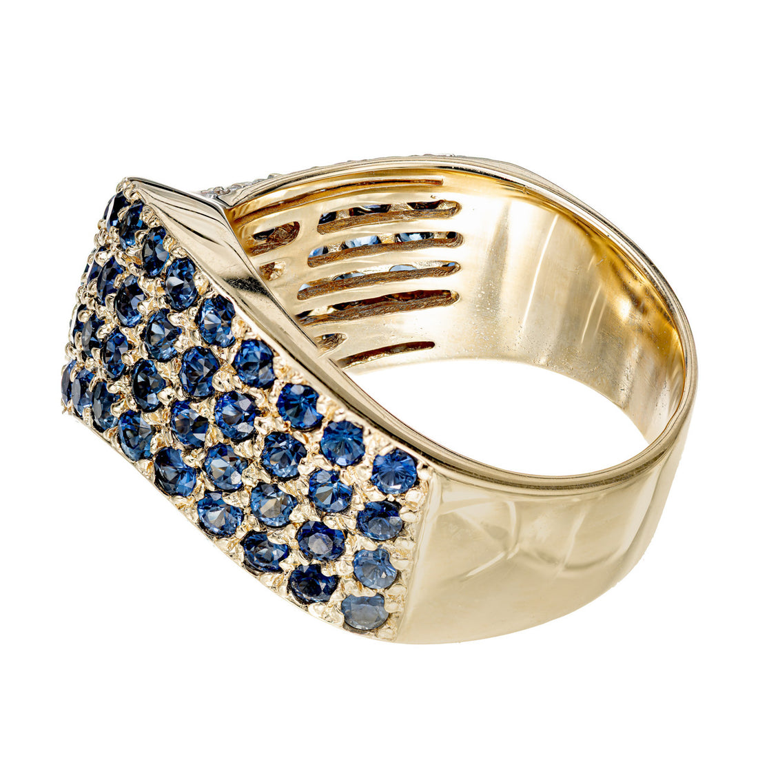 2.70 Carat Blue Sapphire Diamond Gold Domed Swirl Band Ring – image 8