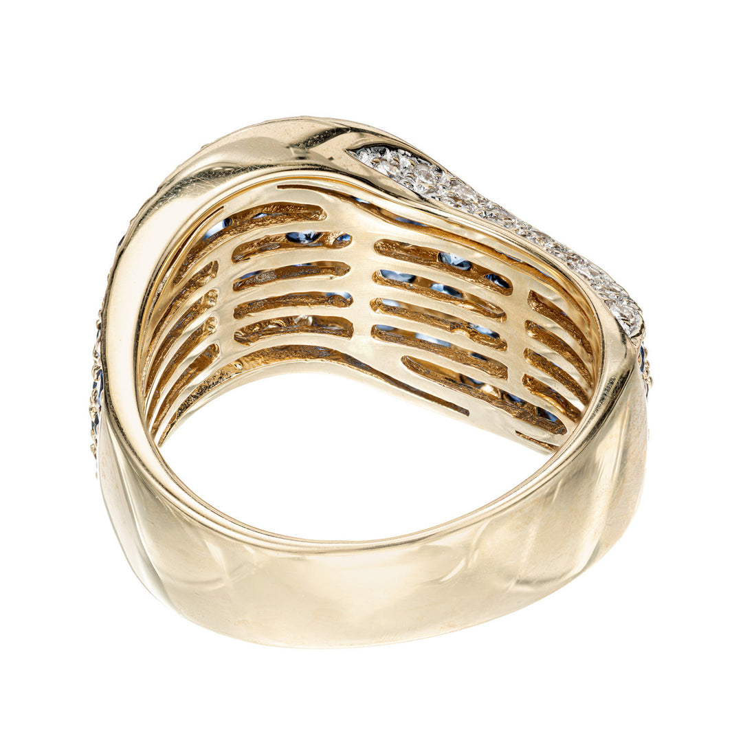 2.70 Carat Blue Sapphire Diamond Gold Domed Swirl Band Ring – image 3