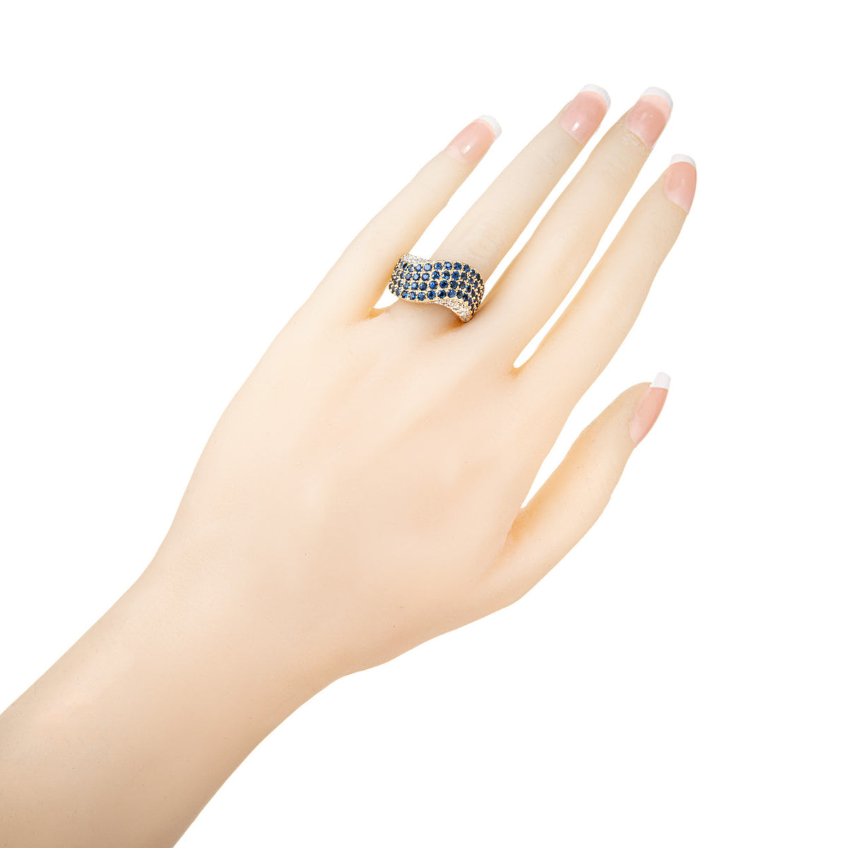2.70 Carat Blue Sapphire Diamond Gold Domed Swirl Band Ring – image 6