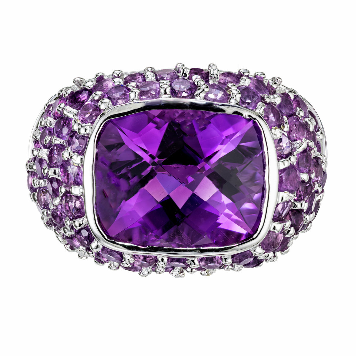 Amethyst 14k White Gold Dome Cocktail Ring