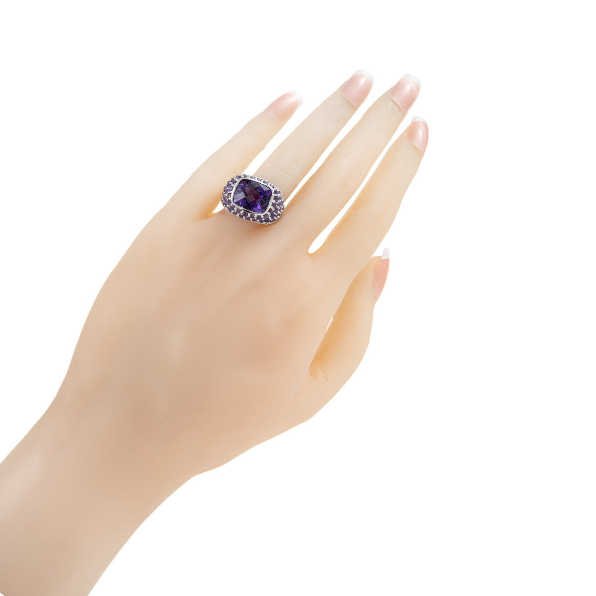 Amethyst 14k White Gold Dome Cocktail Ring – image 4