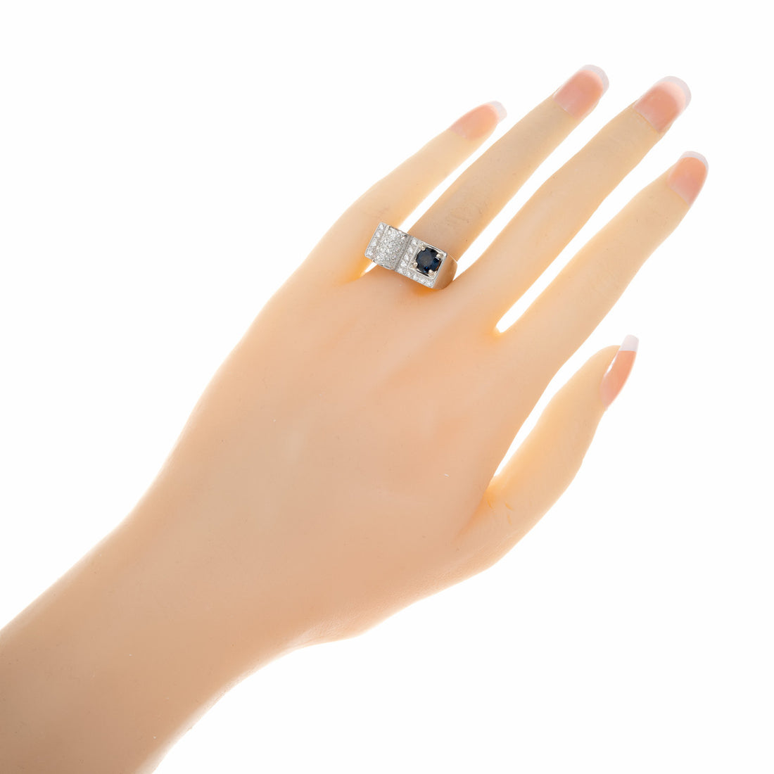 1.00 Carat Round Blue Sapphire Pave Diamond Platinum Band Ring – image 5