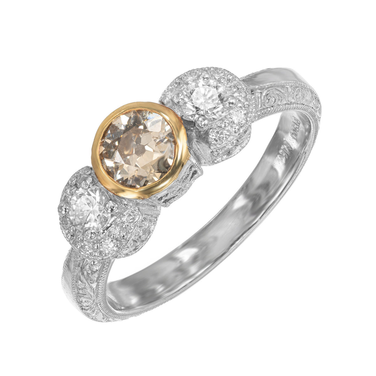 MK .44 Carat Diamond Yellow Gold Platinum Filigree Platinum Engagement Ring
