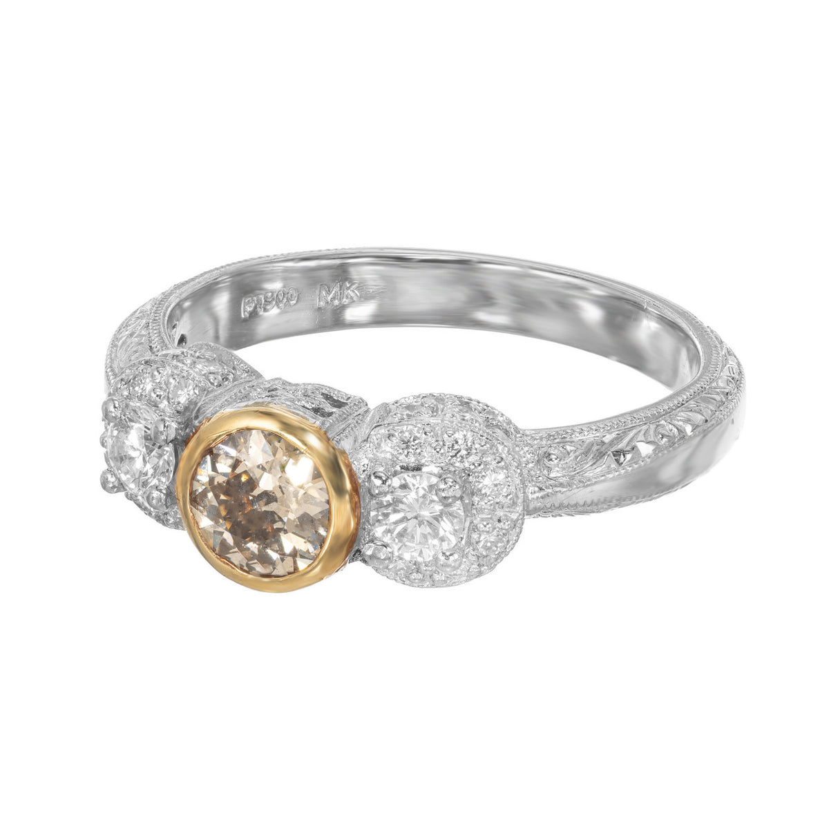 MK .44 Carat Diamond Yellow Gold Platinum Filigree Platinum Engagement Ring – image 4