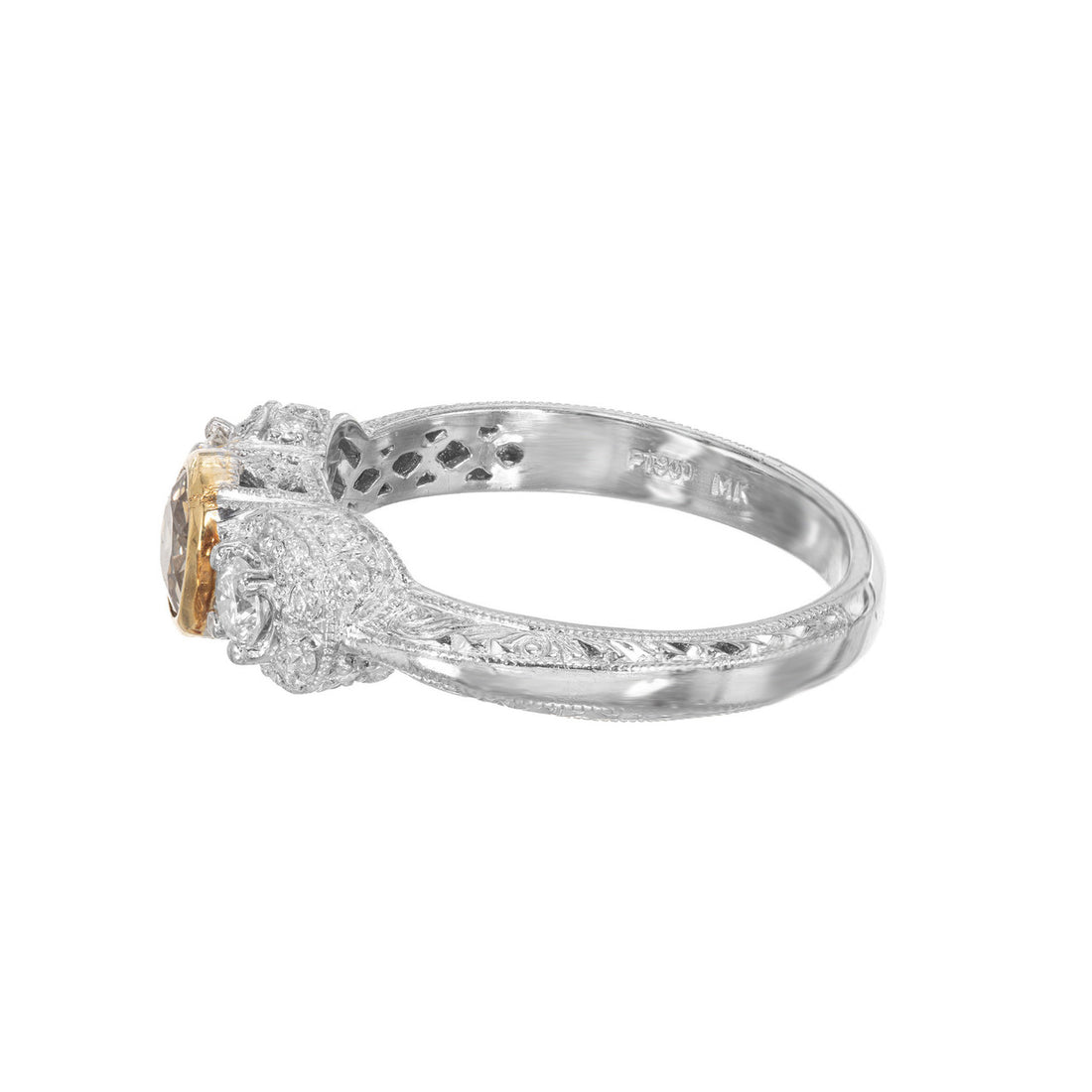 MK .44 Carat Diamond Yellow Gold Platinum Filigree Platinum Engagement Ring – image 6