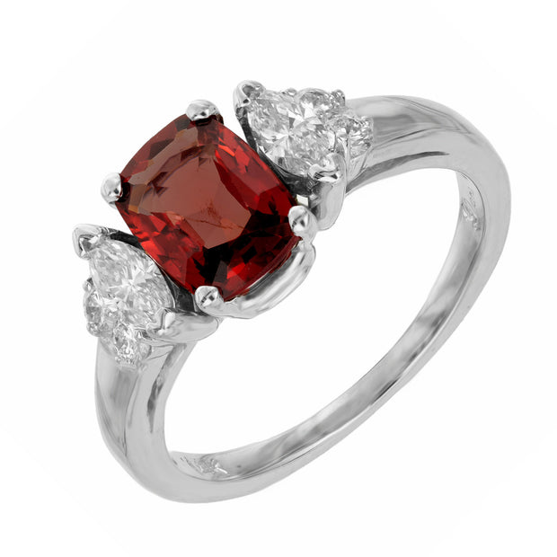 GIA 1.39 Carat Orange Red Spinel Diamond Gold Three-Stone Engagement Ring