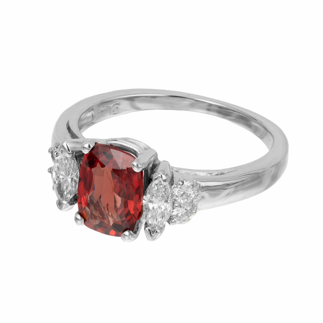 GIA 1.39 Carat Orange Red Spinel Diamond Gold Three-Stone Engagement Ring – image 2