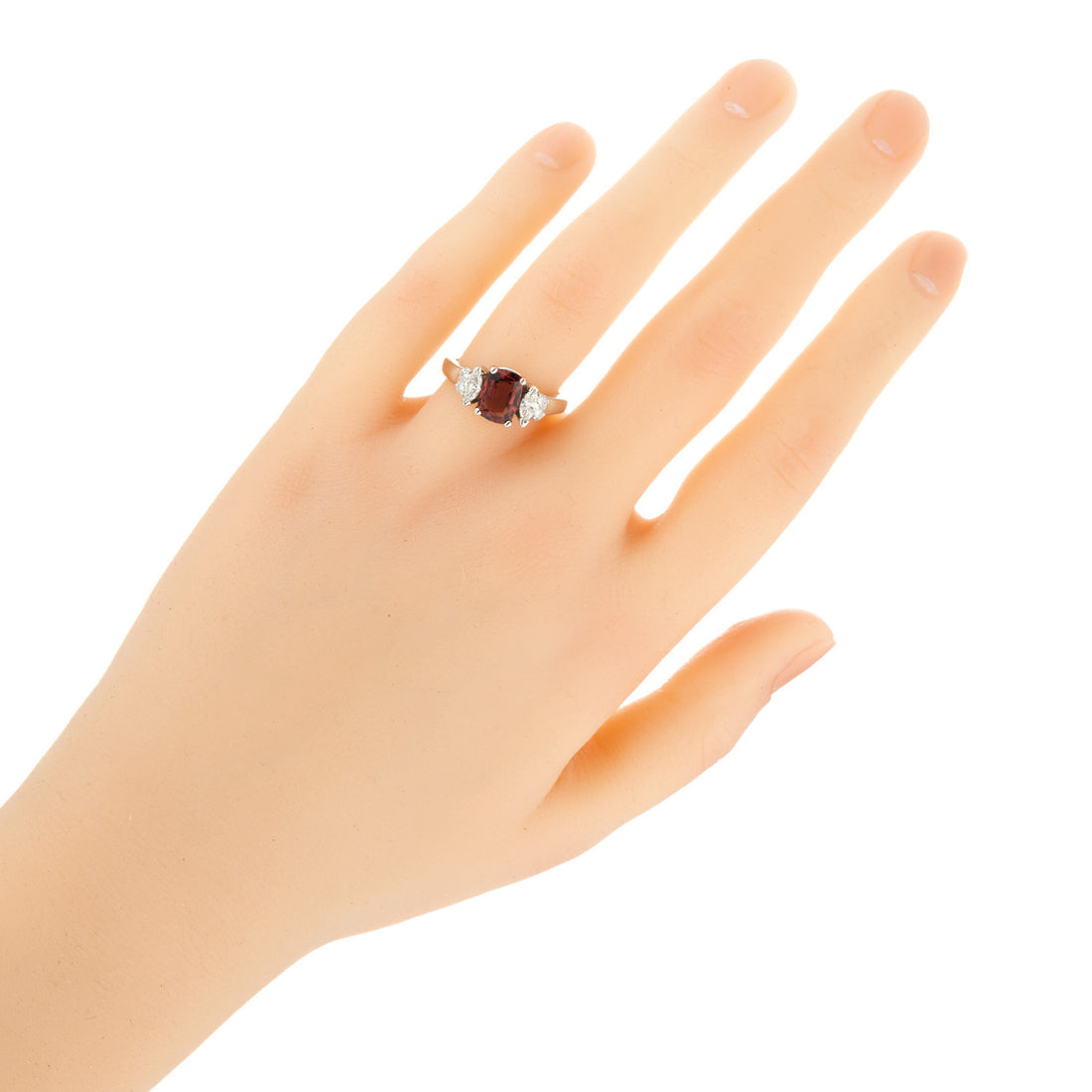 GIA 1.39 Carat Orange Red Spinel Diamond Gold Three-Stone Engagement Ring – image 6
