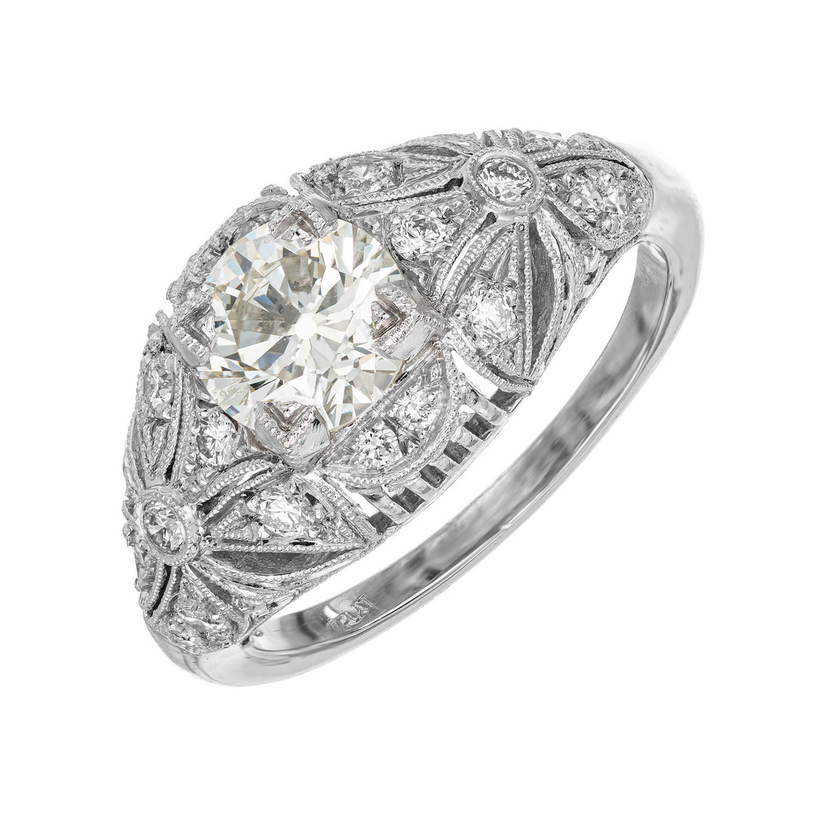 EGL Certified 1.03 Carat Transitional Cut Diamond Platinum Dome Engagement Ring