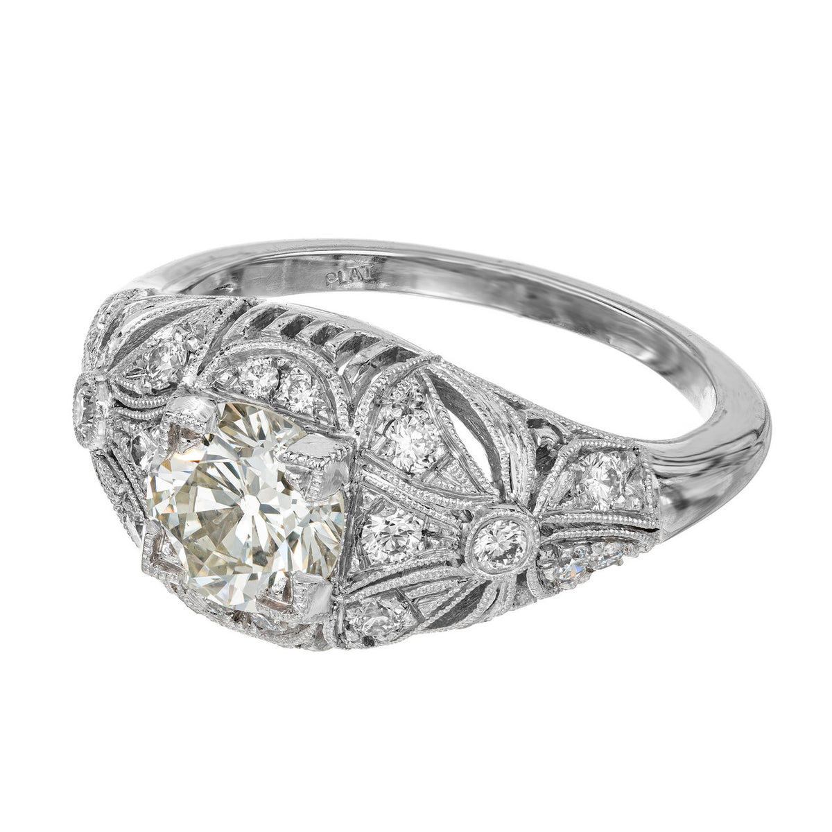 EGL Certified 1.03 Carat Transitional Cut Diamond Platinum Dome Engagement Ring – image 7