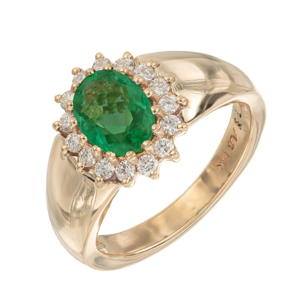 Alfred Butler .76 Carat Oval Emerald Diamond Halo Gold Engagement Ring